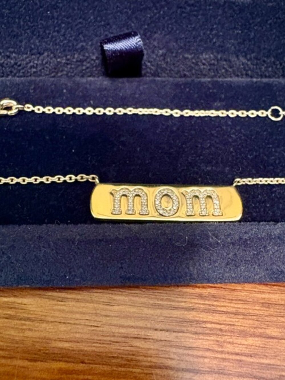 14K YG Pave' Diamond "MOM" Name Plate Necklace from Saks ~ Artisan